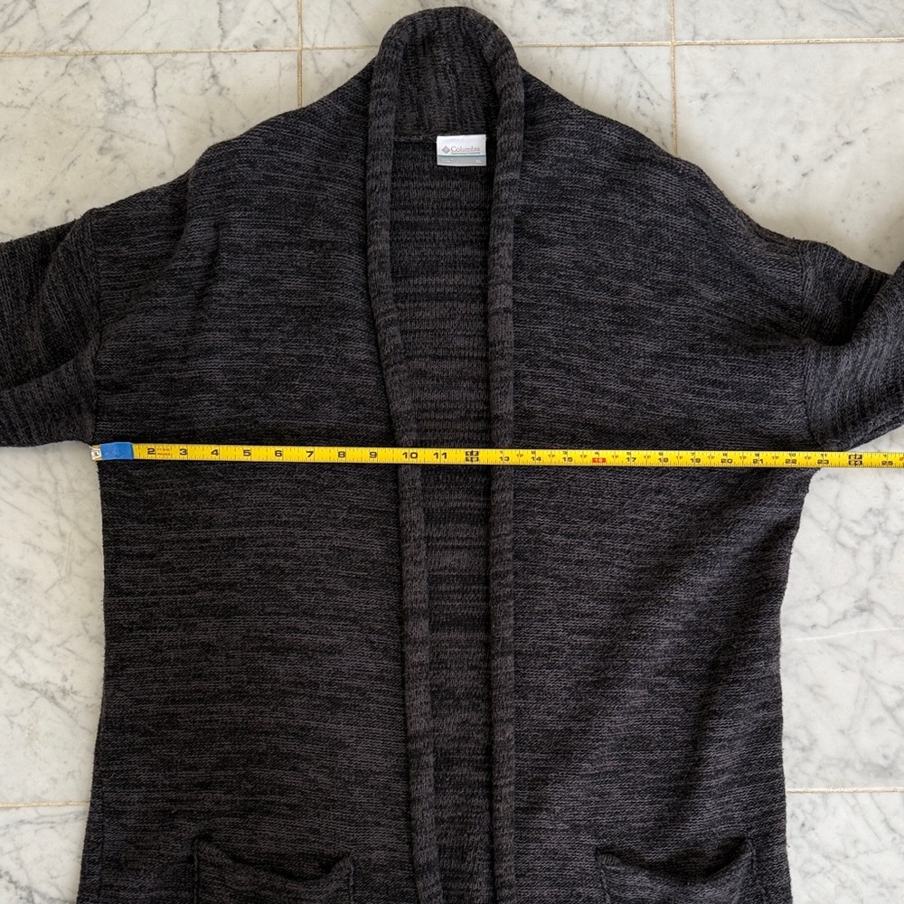 Columbia Rolled Edge Open Front Cardigan Sweater, Wool Blend Charcoal Gray, XL - Picture 11 of 13